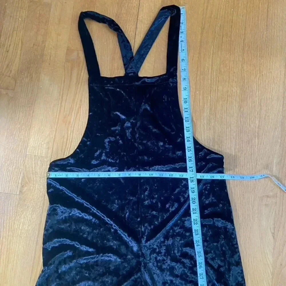 Urban Outfitters Black Velvet Velour Crop Overalls Jumpsuit